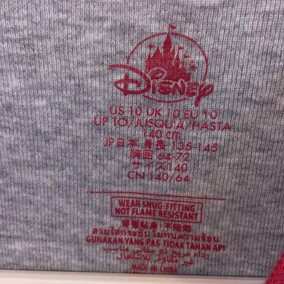 Disney Parks Minnie Mouse Cotton Tshirt size 10 gray red slim fit - Picture 4 of 5